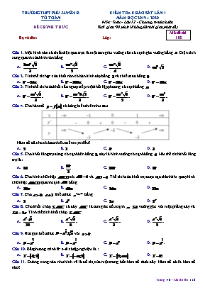 Đề kiểm tra khảo sát lần 1 môn Toán Lớp 12 (Chương trình chuẩn) - Mã đề 118 - Năm học 2019-2020 - Trường THPT Phú Xuyên B